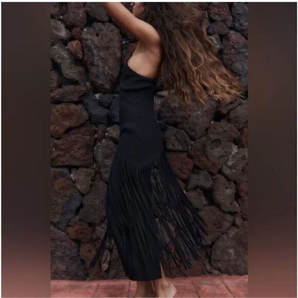 ZARA FRINGED RIBBED SKIRT - Picture 4 of 6